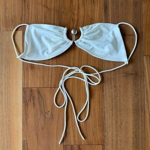 Christopher Esber White Bikini Top with Silver Ring Detail